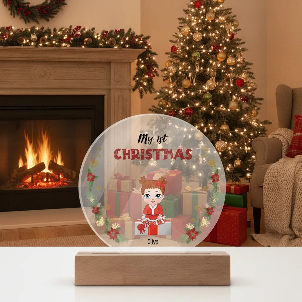 Personalized My First Christmas LED Night Light – Custom Baby Name & Character Gift