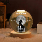 Our Moon Couple Silhouette – Personalized Moon Phase Crystal Ball LED Night Light, Anniversary, Wedding & Valentine's Day Gift for Her or Him