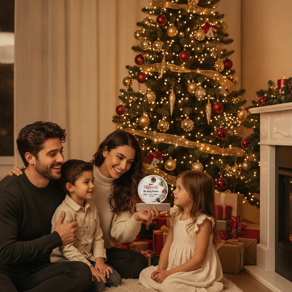 Personalized Family Christmas Acrylic Photo Plaque – Custom 4 Photo LED Night Light with Names