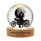 Under This Moon, Our Journey Began – Personalized Motorcycle Couple Moon Phase Crystal Ball LED Lamp with Engraved Base, Anniversary, Birthday & Valentine’s Day Gift for Her or Him
