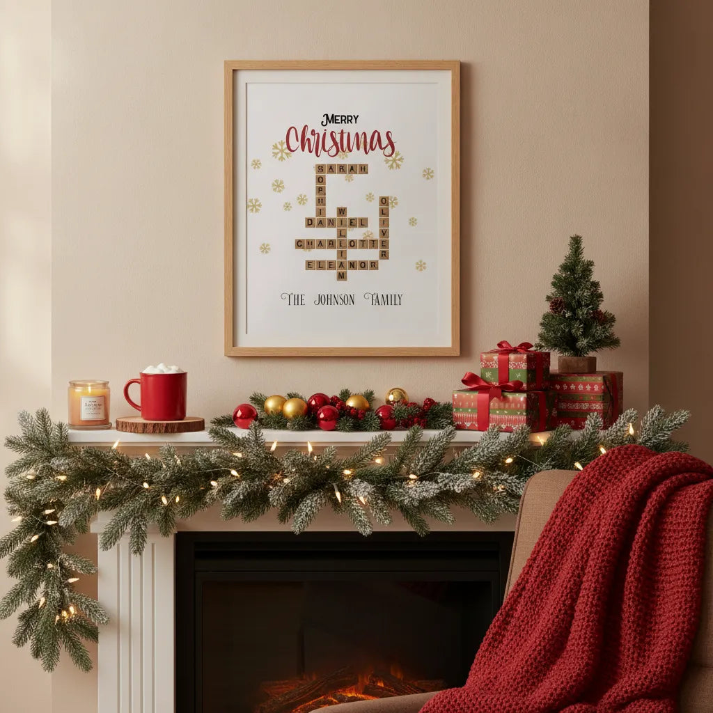 Personalized Christmas Family Crossword Poster – Custom Family Names Wall Art