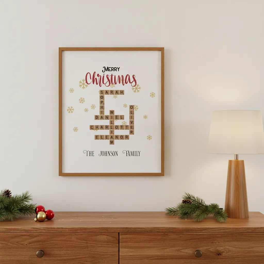 Personalized Christmas Family Crossword Poster – Custom Family Names Wall Art