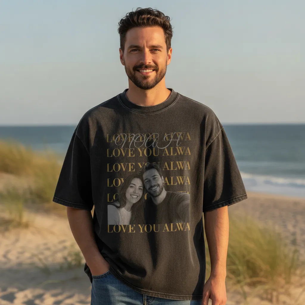 Personalized Photo Washed Oversized T-Shirt – Custom Name & Message