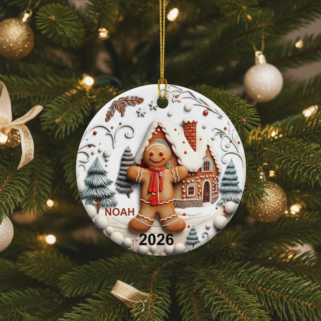 Personalized Gingerbread 3D Relief Ceramic Christmas Ornament