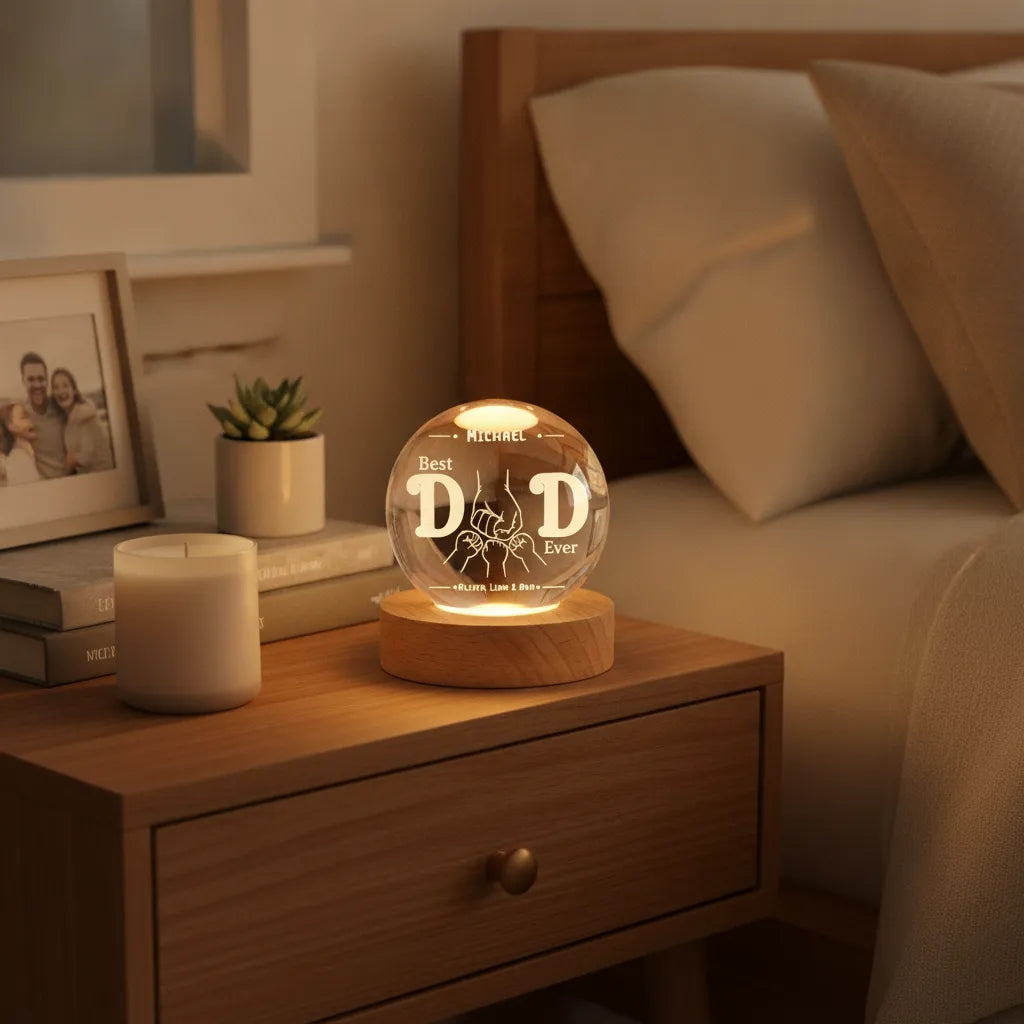 Personalized Crystal Globe Night Light for Dad | Best Dad Ever Gift from Kids