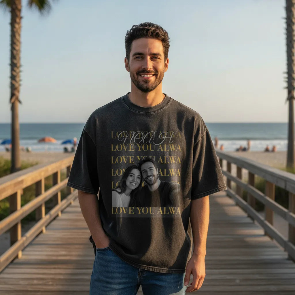 Personalized Photo Washed Oversized T-Shirt – Custom Name & Message