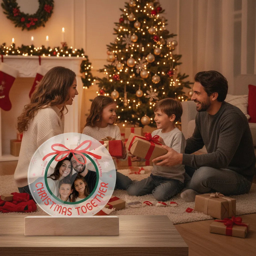 Personalized Family Christmas Acrylic LED Night Light – Custom Photo Gift with Names