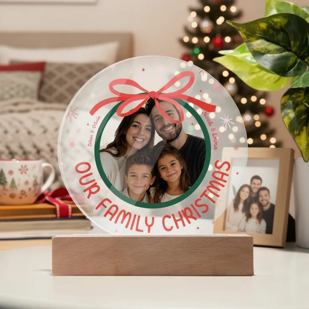 Personalized Family Christmas Acrylic LED Night Light – Custom Photo Gift with Names