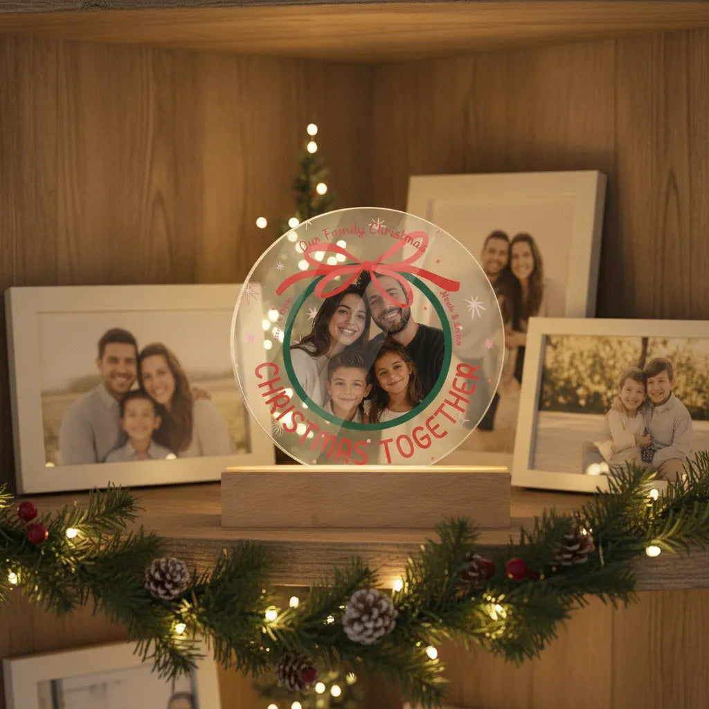 Personalized Family Christmas Acrylic LED Night Light – Custom Photo Gift with Names