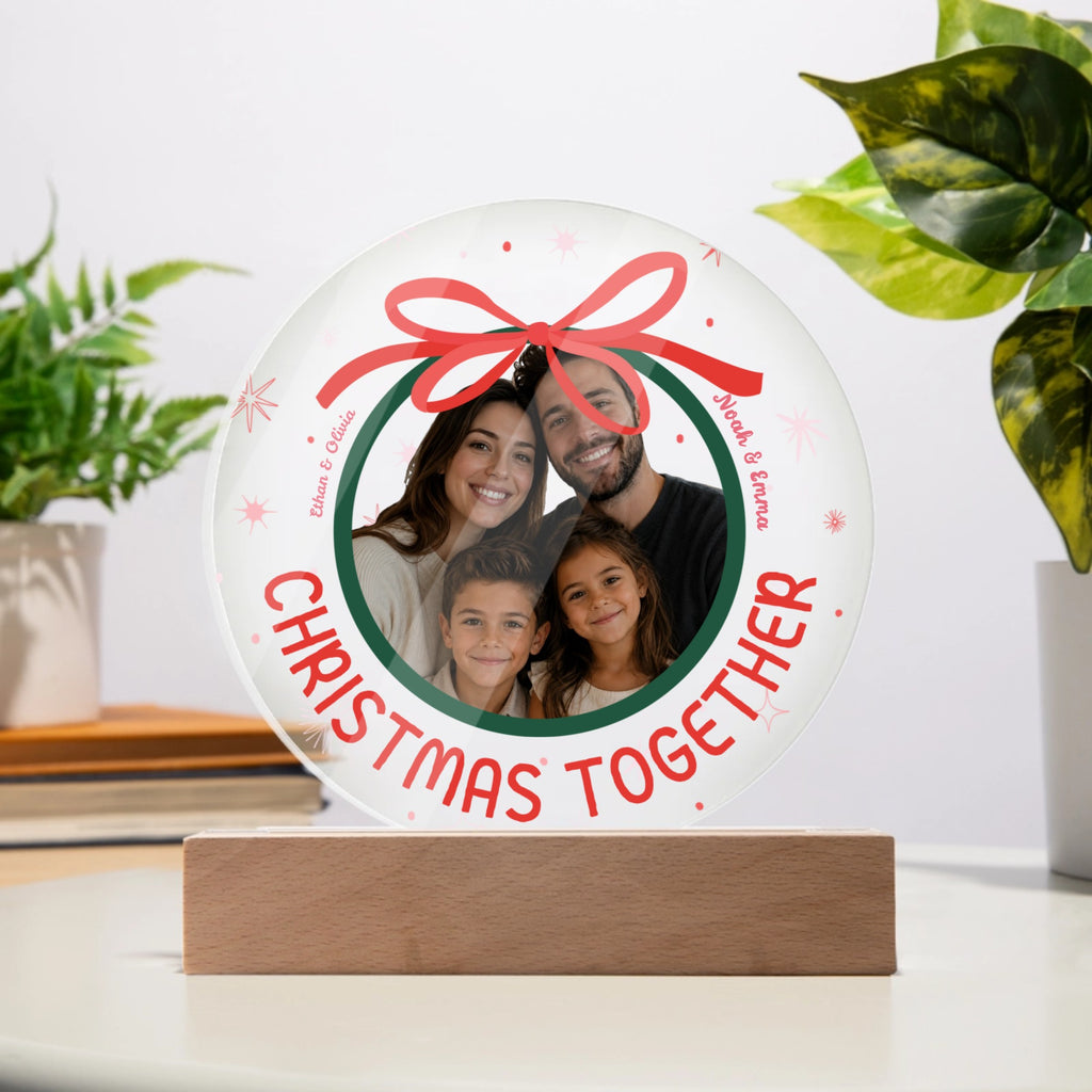 Personalized Family Christmas Acrylic LED Night Light – Custom Photo Gift with Names