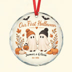 Our First Halloween Personalized Glass Ornament – Couple Names & Year