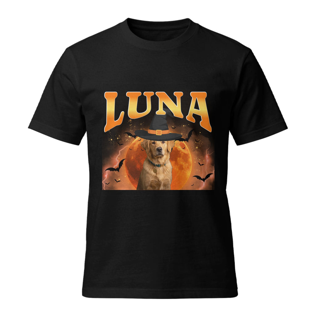 Personalized Halloween Pet T-Shirt – Custom Dog or Cat Name Spooky Moon Shirt