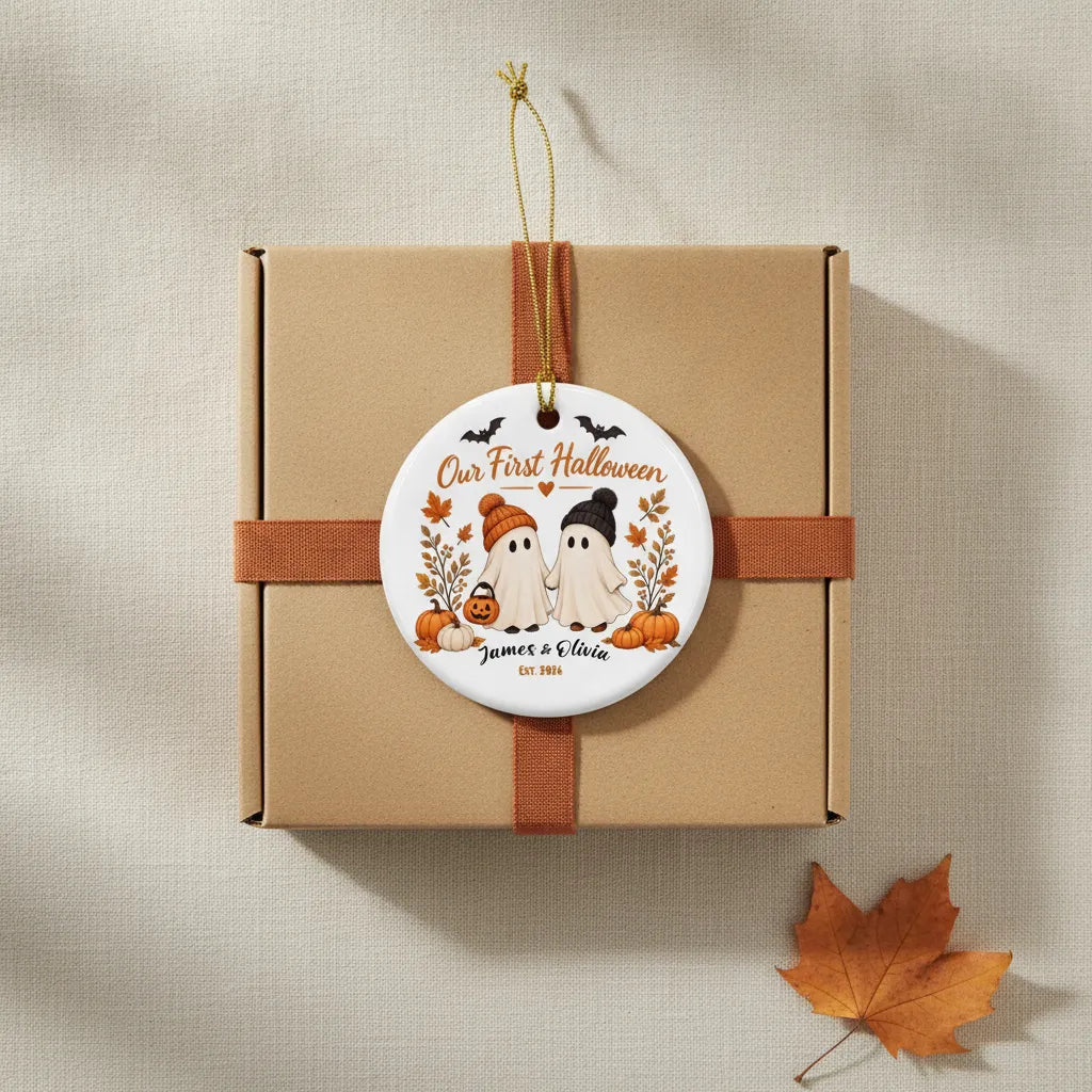 Our First Halloween Personalized Ceramic Ornament – Couple Names & Year