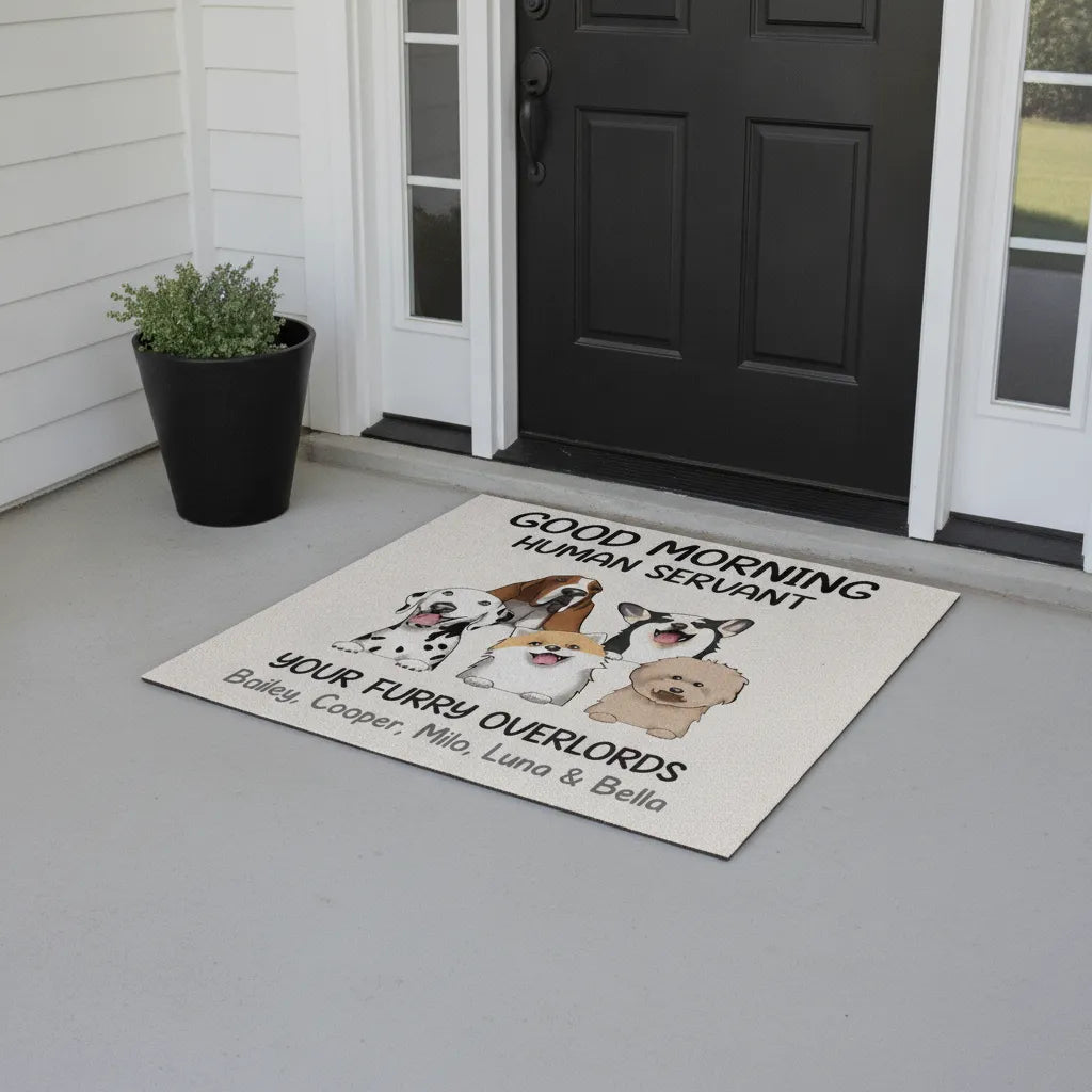 Personalized Dog Doormat – Good Morning Human Servant Custom Pet Mat with Names