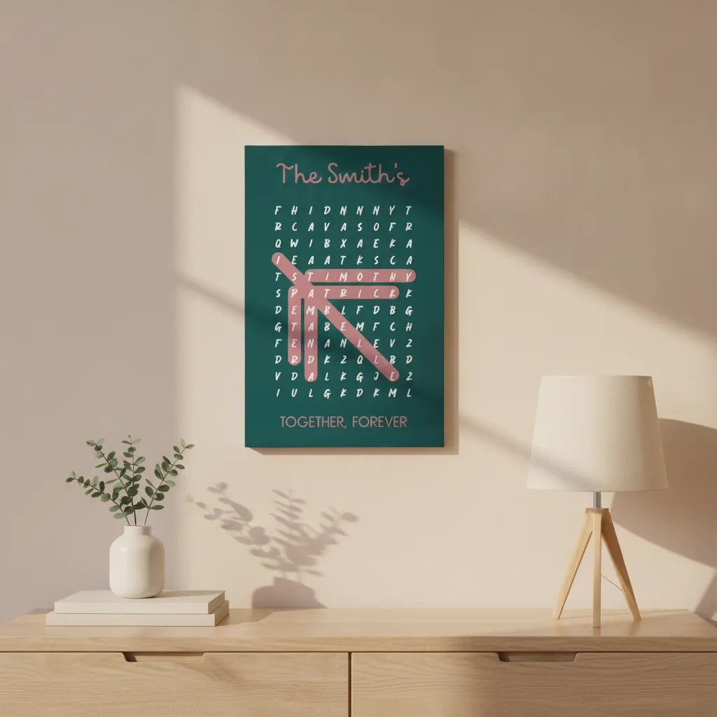 Personalized Family Word Search Canvas – Custom Names Wall Art