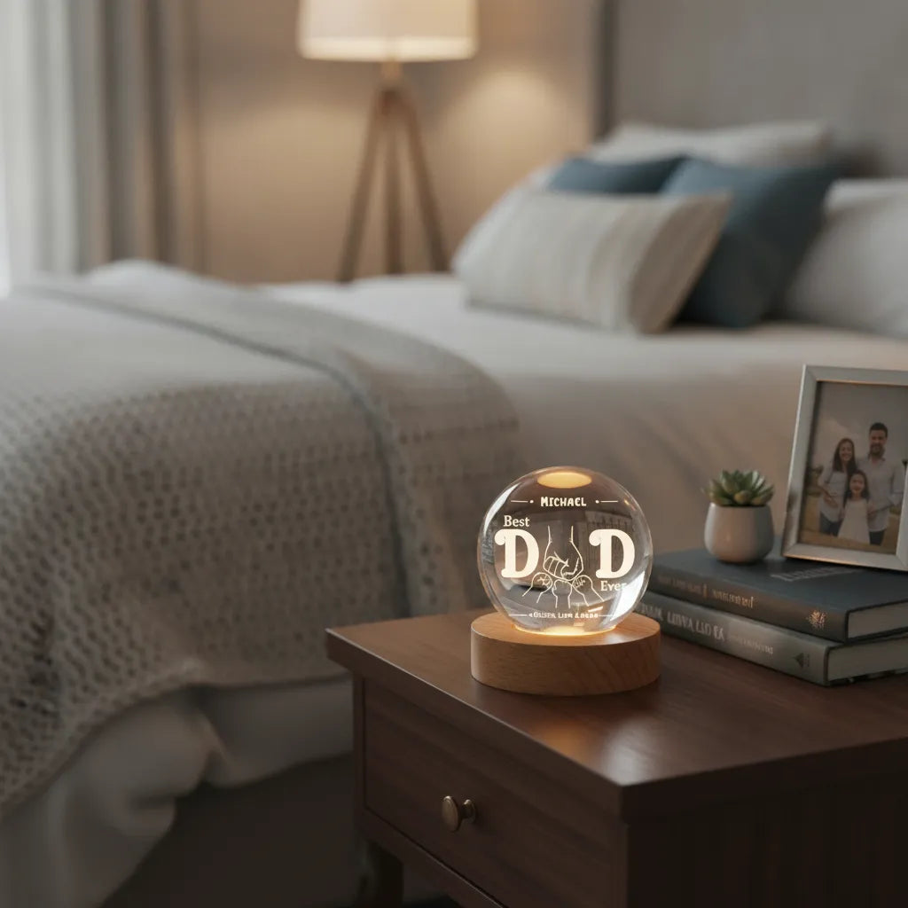 Personalized Crystal Globe Night Light for Dad | Best Dad Ever Gift from Kids