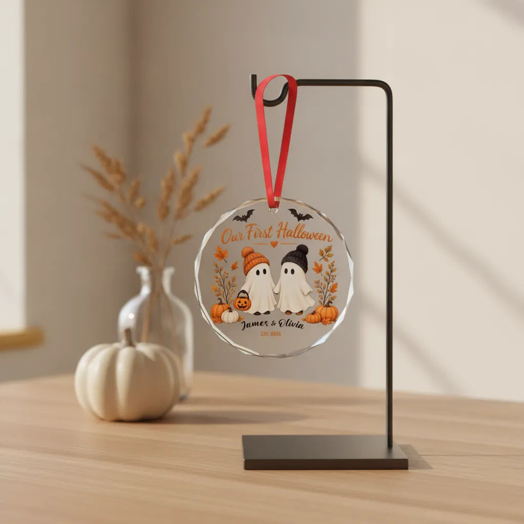 Our First Halloween Personalized Glass Ornament – Couple Names & Year