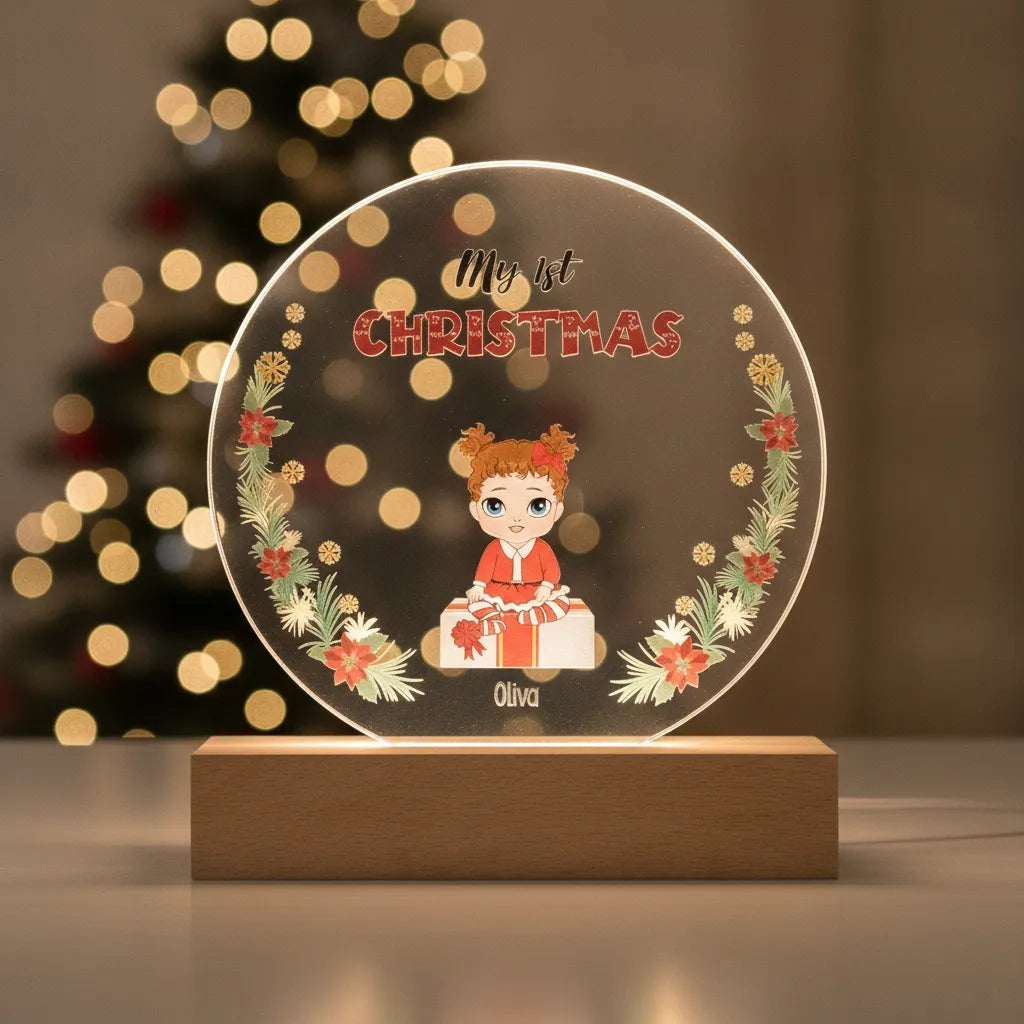 Personalized My First Christmas LED Night Light – Custom Baby Name & Character Gift