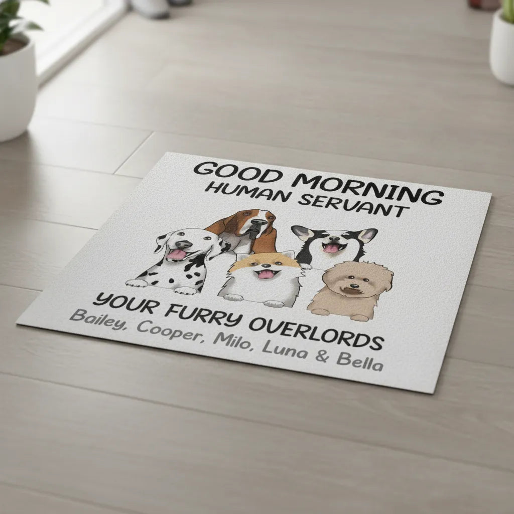 Personalized Dog Doormat – Good Morning Human Servant Custom Pet Mat with Names