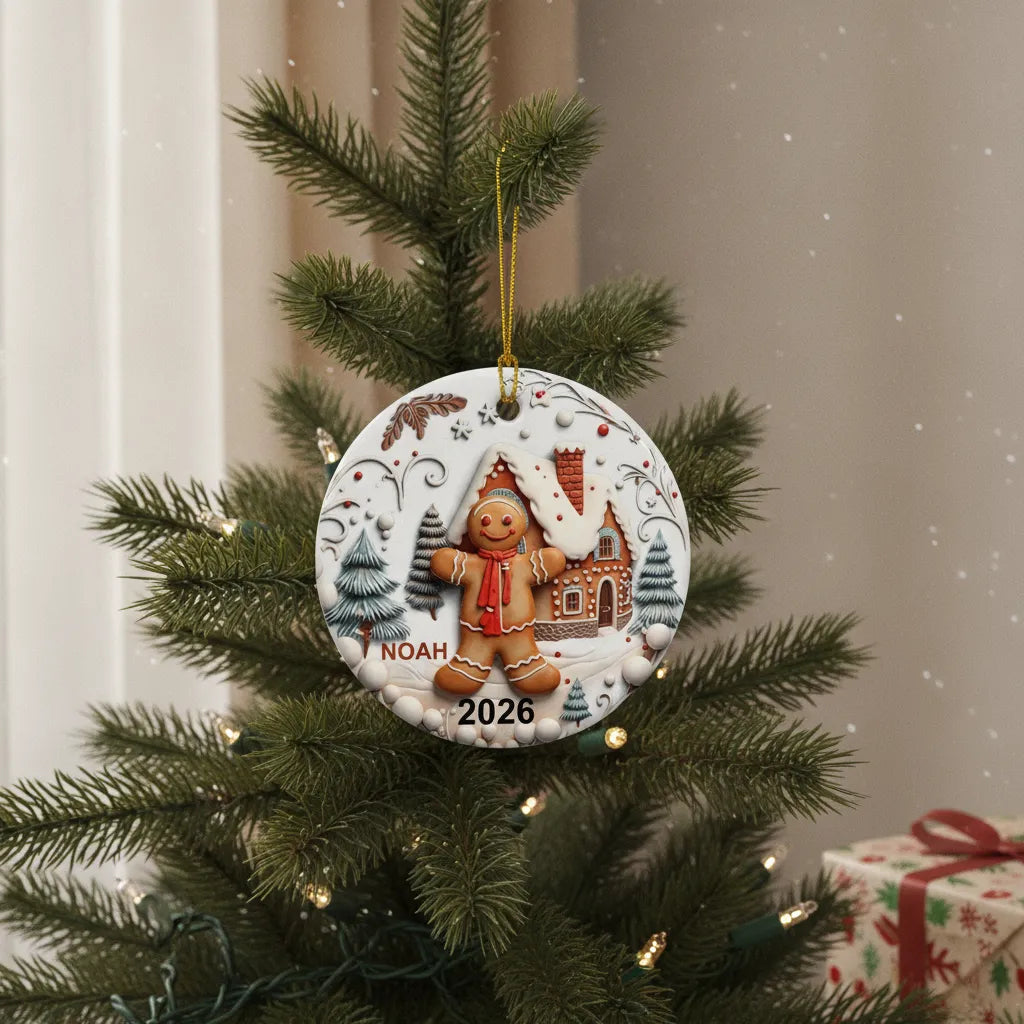 Personalized Gingerbread 3D Relief Ceramic Christmas Ornament