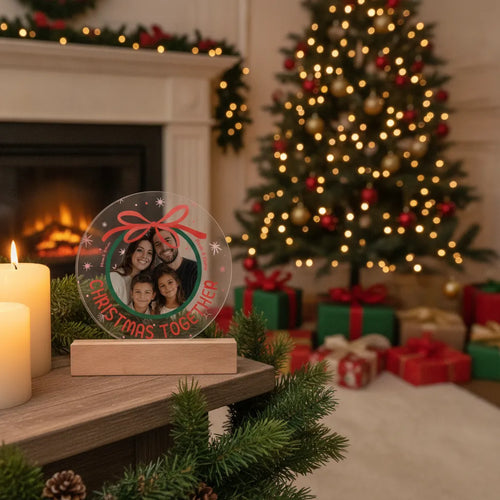 Personalized Family Christmas Acrylic LED Night Light – Custom Photo Gift with Names