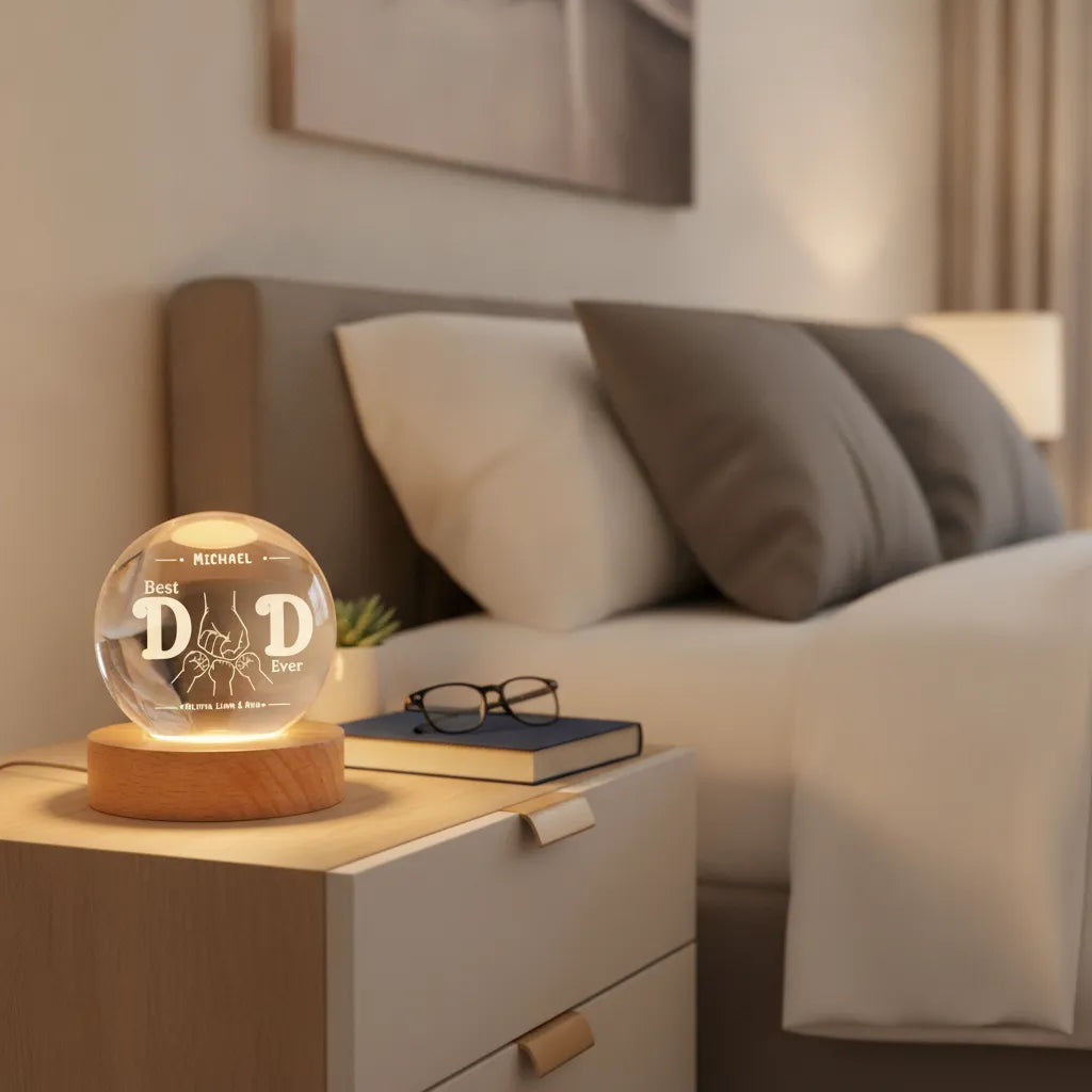 Personalized Crystal Globe Night Light for Dad | Best Dad Ever Gift from Kids