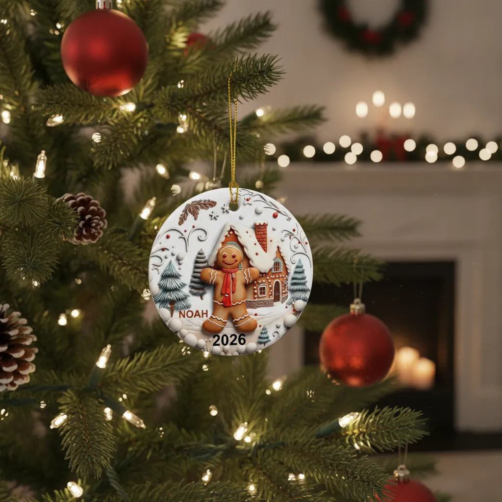 Personalized Gingerbread 3D Relief Ceramic Christmas Ornament