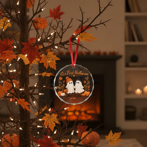 Our First Halloween Personalized Glass Ornament – Couple Names & Year