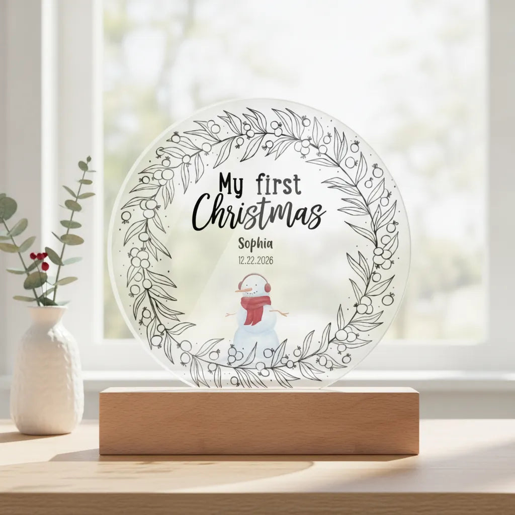 Personalized Baby’s First Christmas Acrylic LED Night Light – Custom Name & Birth Date Keepsake