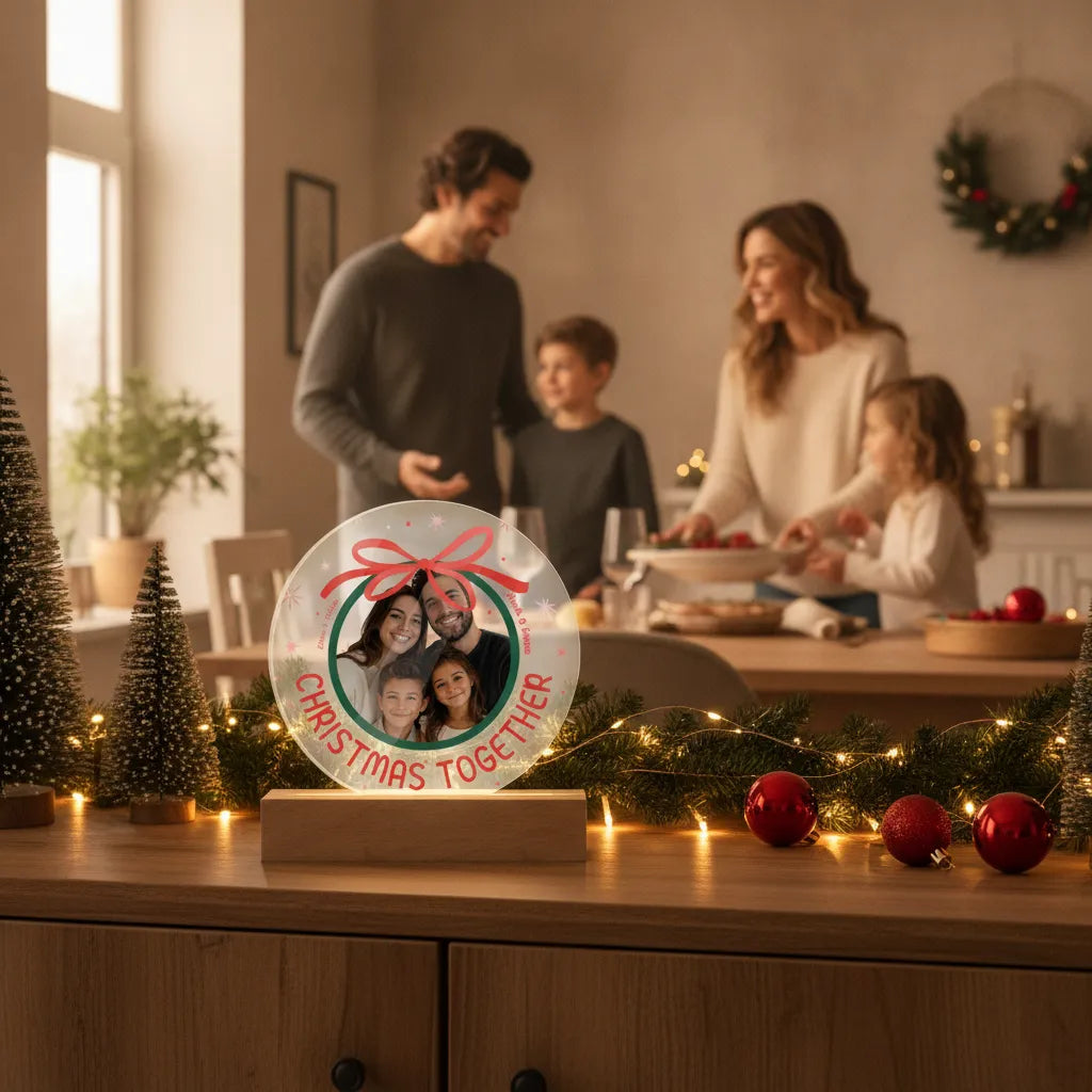 Personalized Family Christmas Acrylic LED Night Light – Custom Photo Gift with Names