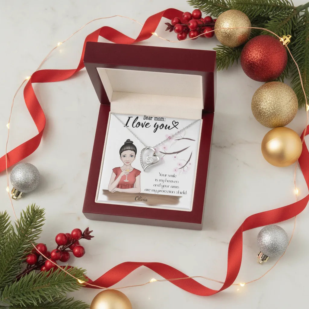 Dear Mom, I Love You | Personalized Forever Love Necklace & Clear CZ Earrings Gift Set
