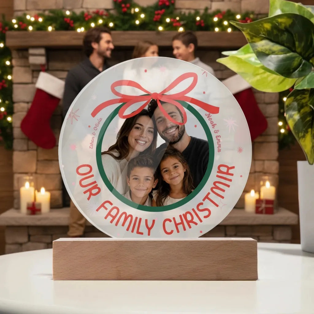 Personalized Family Christmas Acrylic LED Night Light – Custom Photo Gift with Names