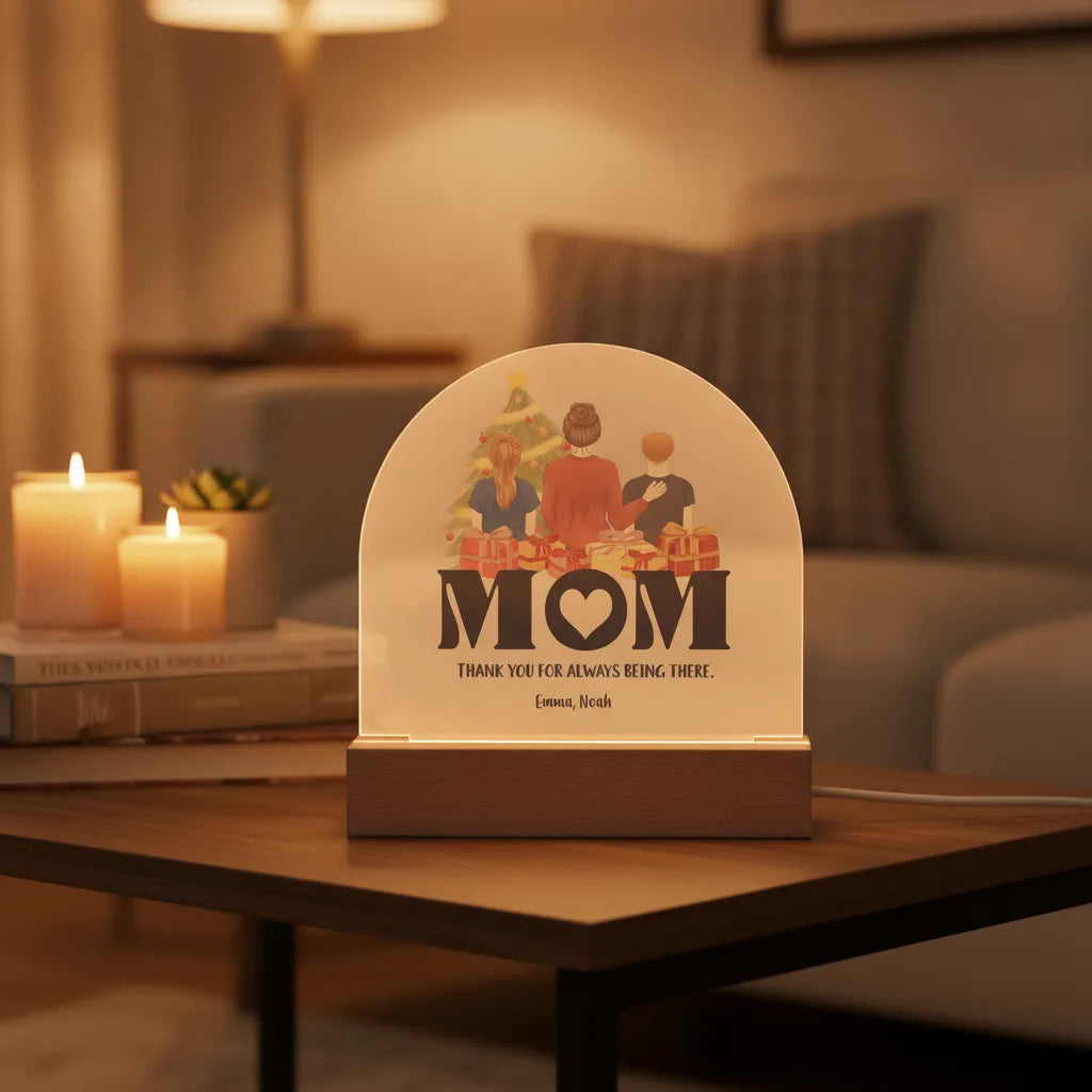Personalized Acrylic Dome Plaque for Mom – Custom Kids Names LED Night Light Gift from Children | Mother's Day Gift