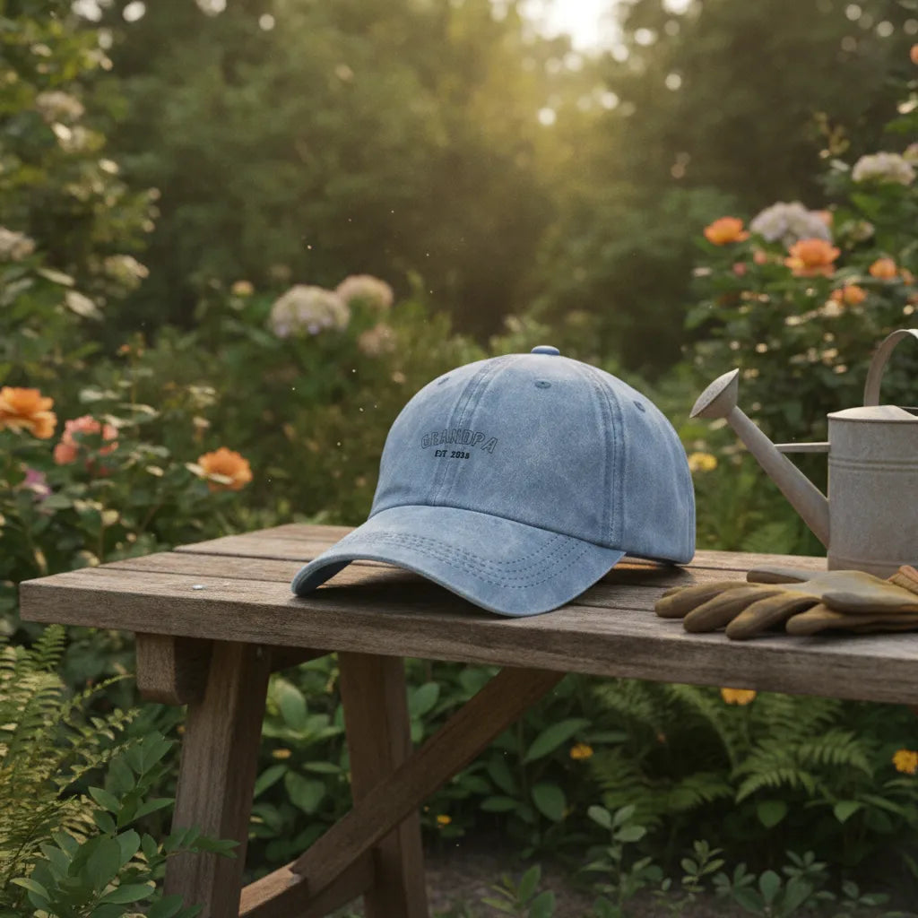Personalized Dad & Grandpa Washed Denim Cap – Custom Name & Year