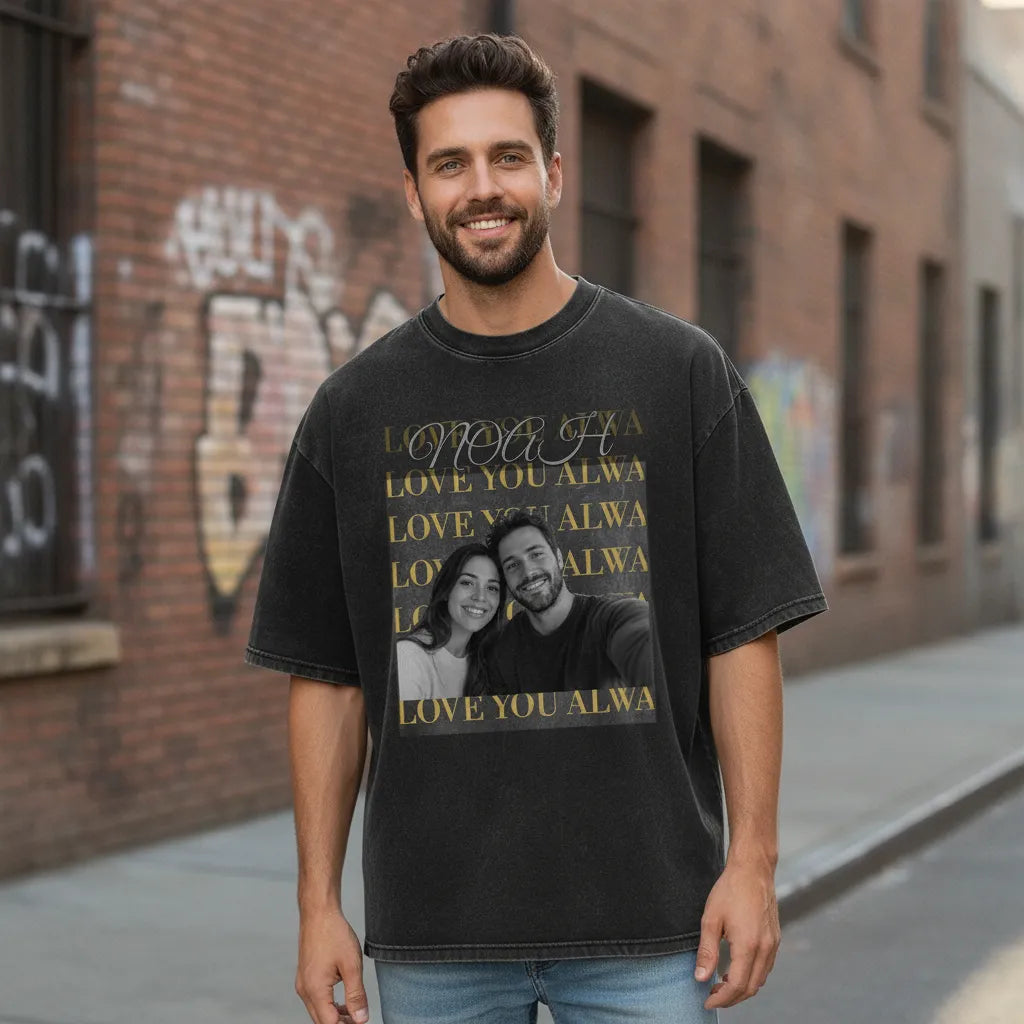 Personalized Photo Washed Oversized T-Shirt – Custom Name & Message