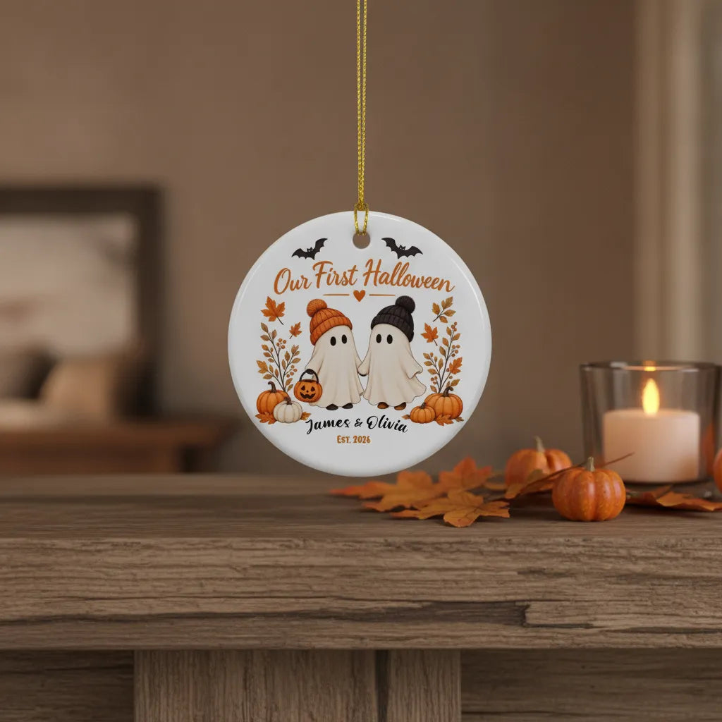 Our First Halloween Personalized Ceramic Ornament – Couple Names & Year