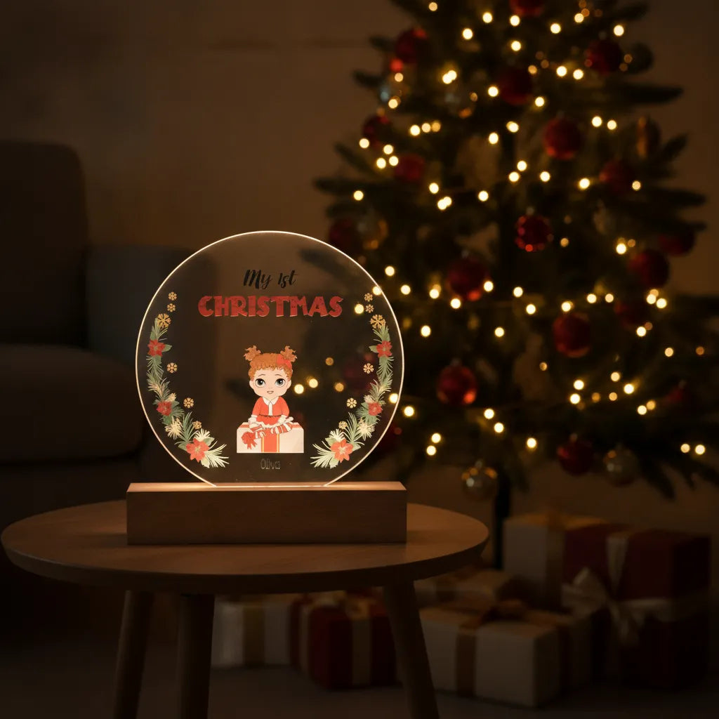 Personalized My First Christmas LED Night Light – Custom Baby Name & Character Gift