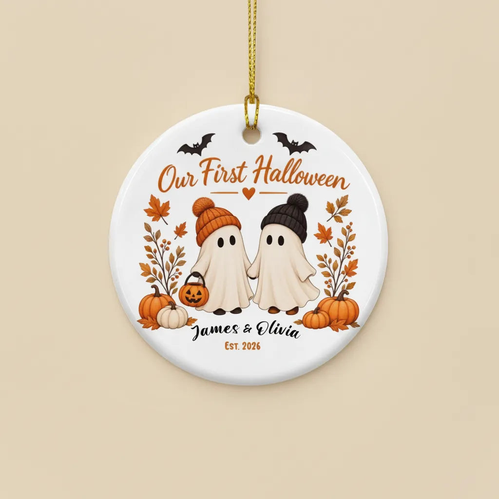 Our First Halloween Personalized Ceramic Ornament – Couple Names & Year