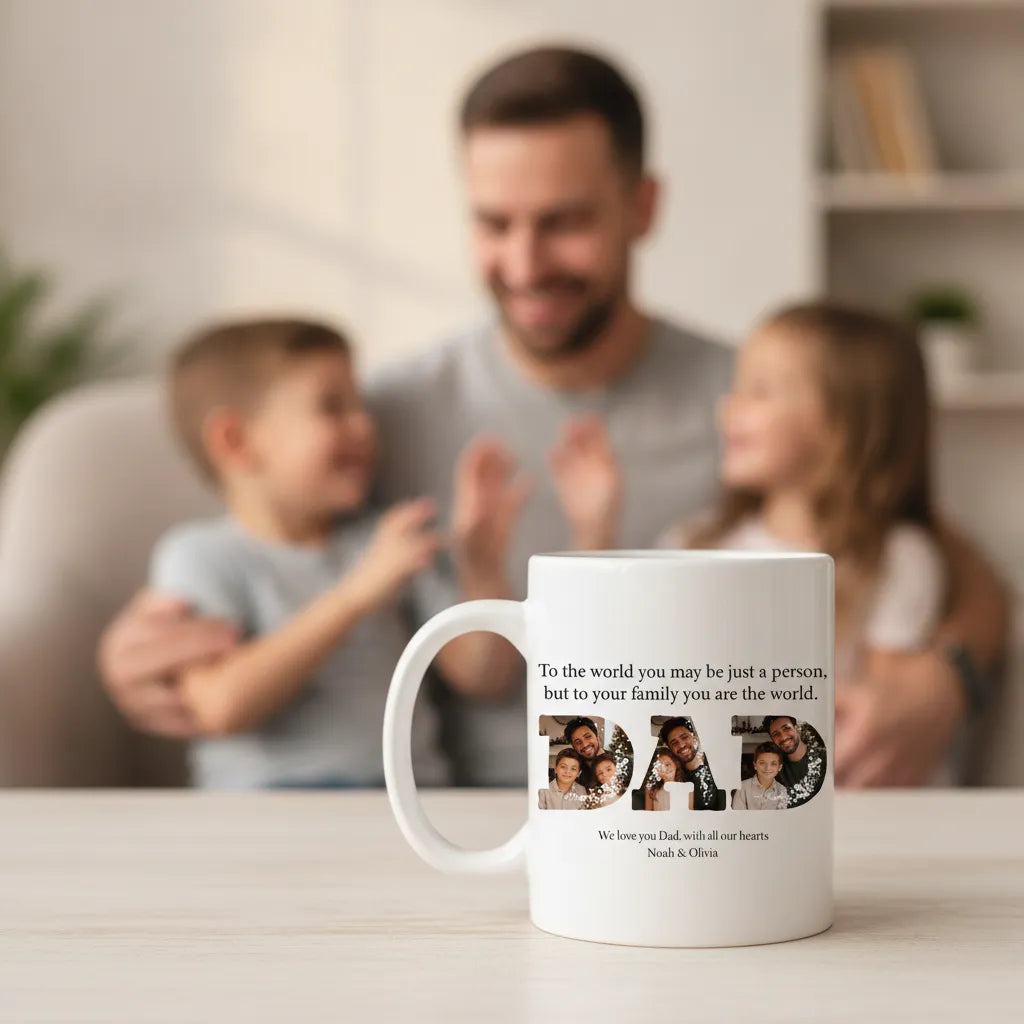 Personalized Dad Photo Mug – Custom 6 Photo Father’s Day Gift from Kids