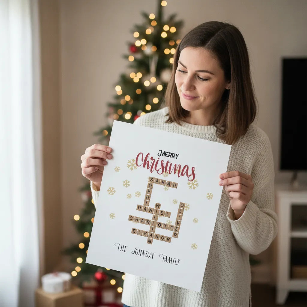 Personalized Christmas Family Crossword Poster – Custom Family Names Wall Art