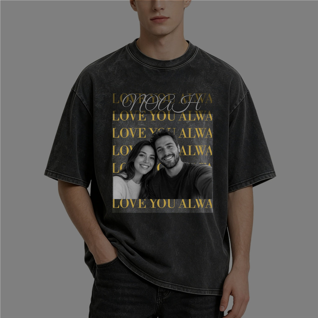 Personalized Photo Washed Oversized T-Shirt – Custom Name & Message