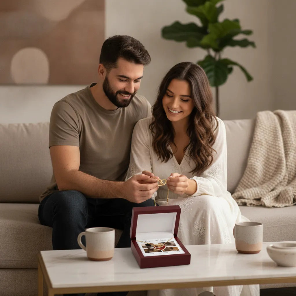 Personalized Interlocking Hearts Necklace with Custom Photo Collage & Location Map – Anniversary Gift for Couples