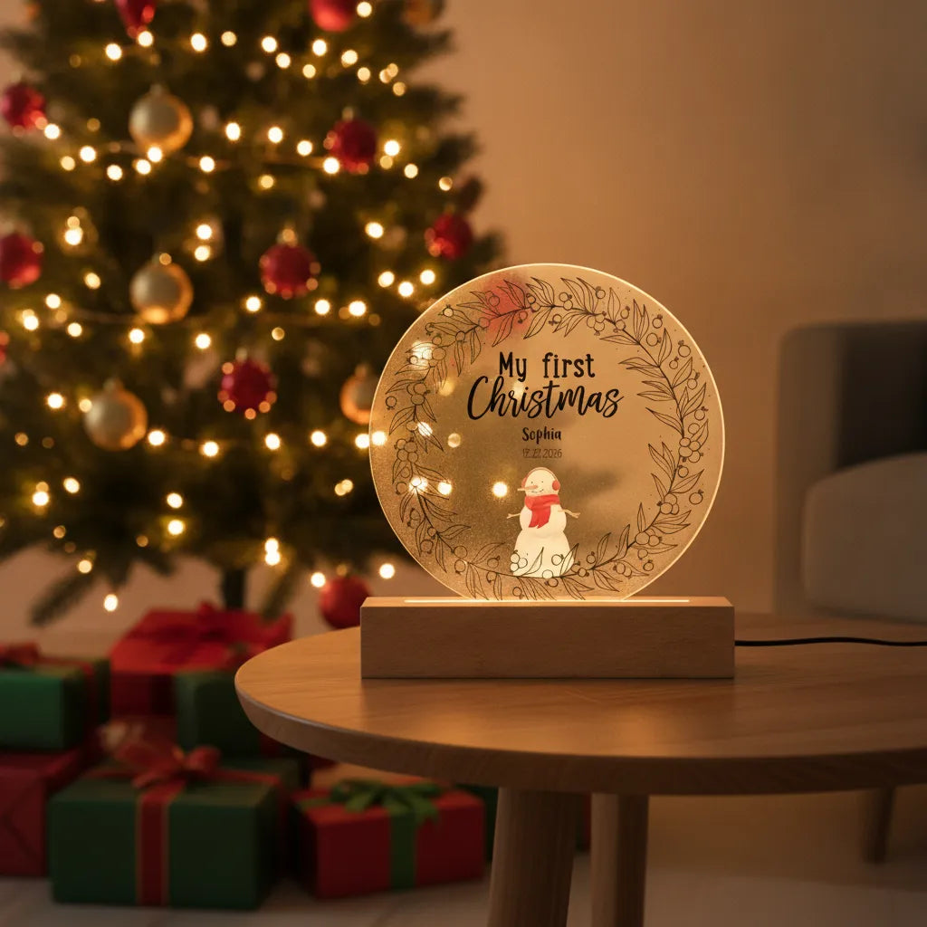Personalized Baby’s First Christmas Acrylic LED Night Light – Custom Name & Birth Date Keepsake