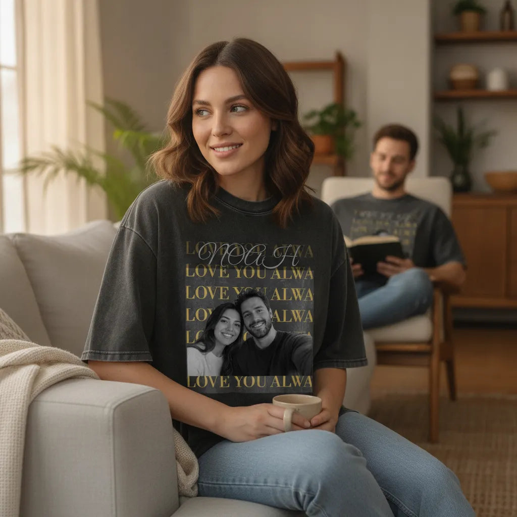 Personalized Photo Washed Oversized T-Shirt – Custom Name & Message