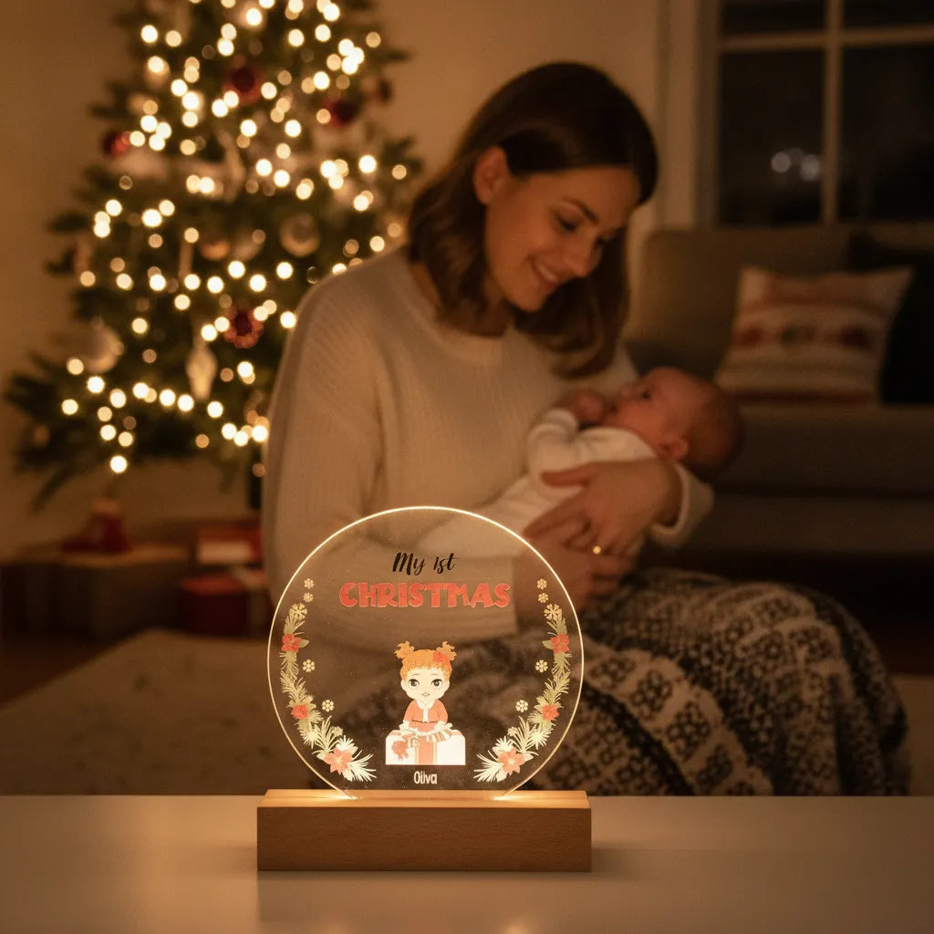 Personalized My First Christmas LED Night Light – Custom Baby Name & Character Gift