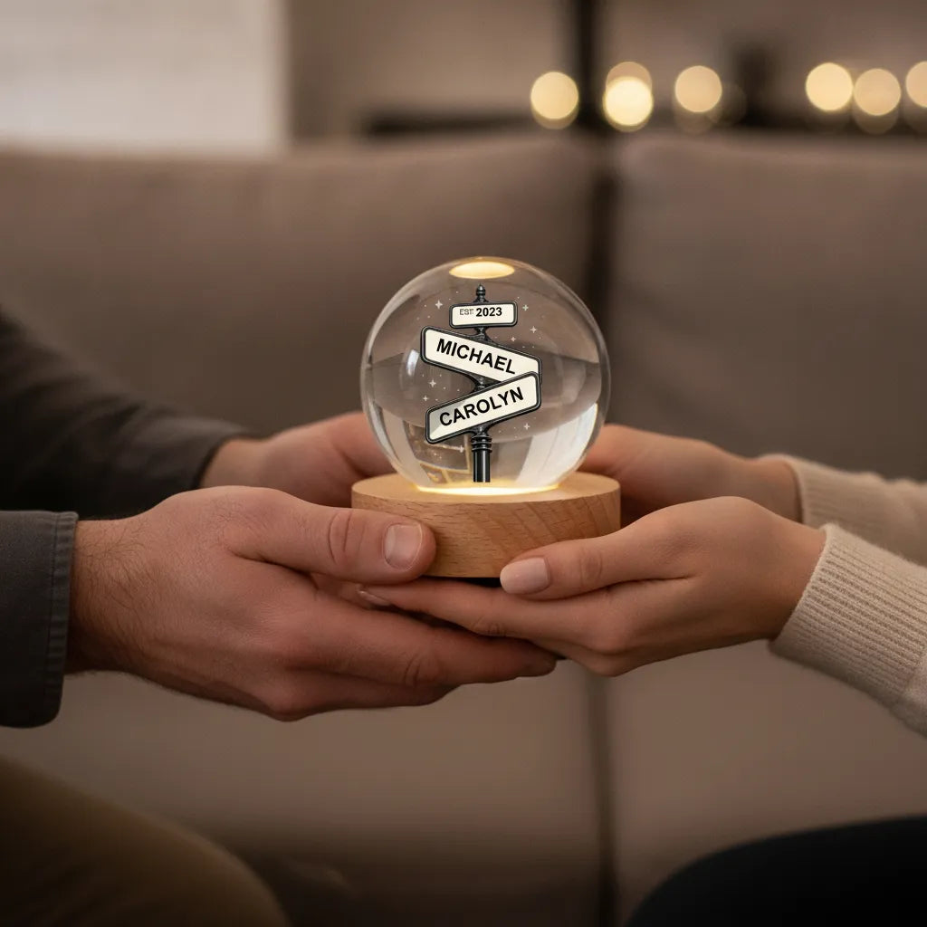 Where Our Paths Crossed – Personalized Couple Names & Year Crystal Ball LED Night Light, Anniversary, Wedding & Valentine’s Day Gift for Her or Him