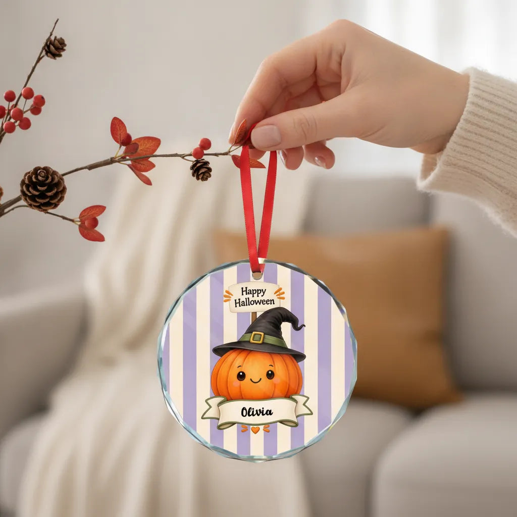 Personalized Halloween Glass Ornament – Custom Character & Name