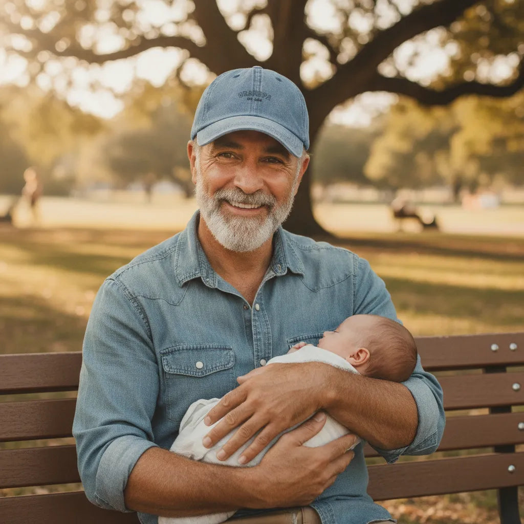 Personalized Dad & Grandpa Washed Denim Cap – Custom Name & Year