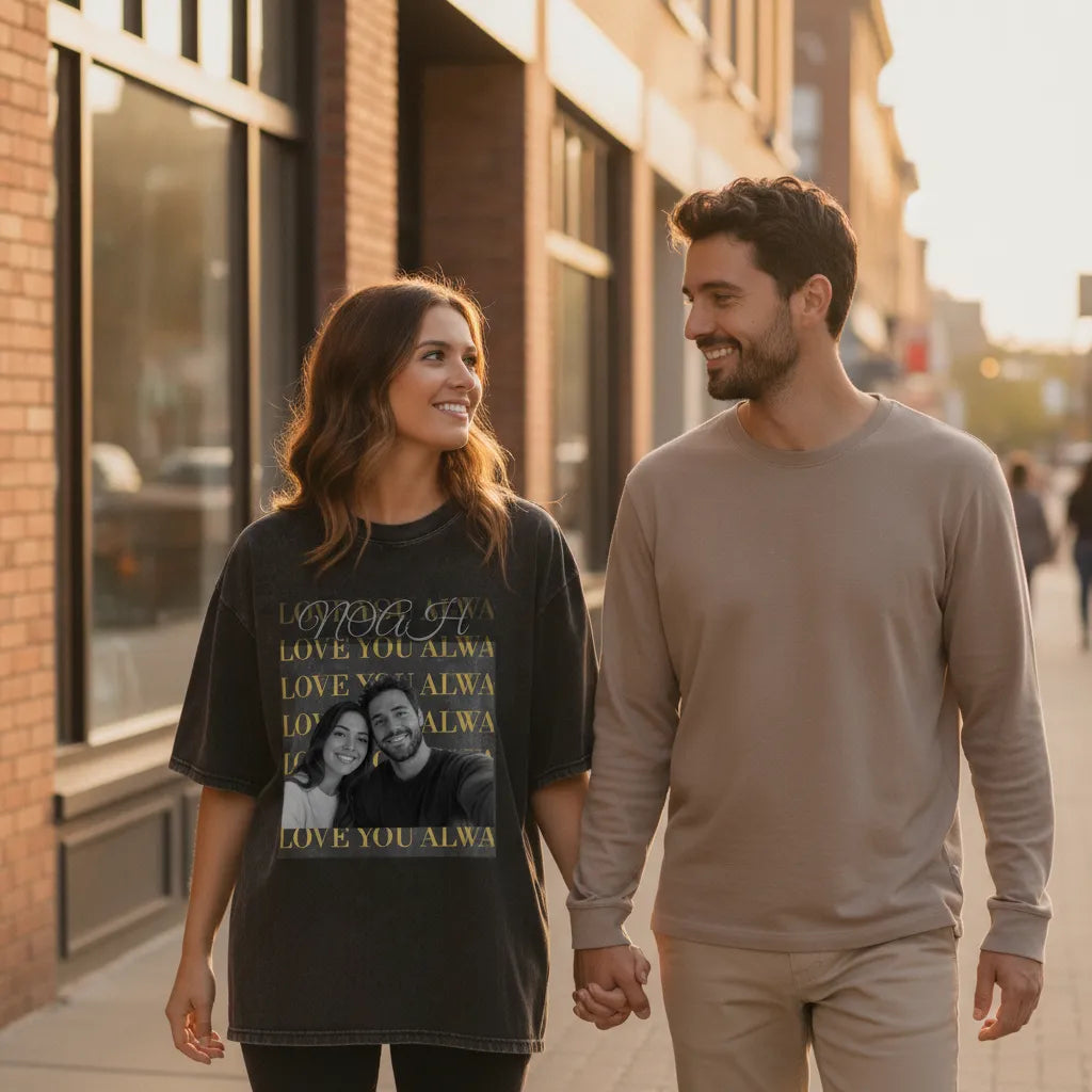 Personalized Photo Washed Oversized T-Shirt – Custom Name & Message