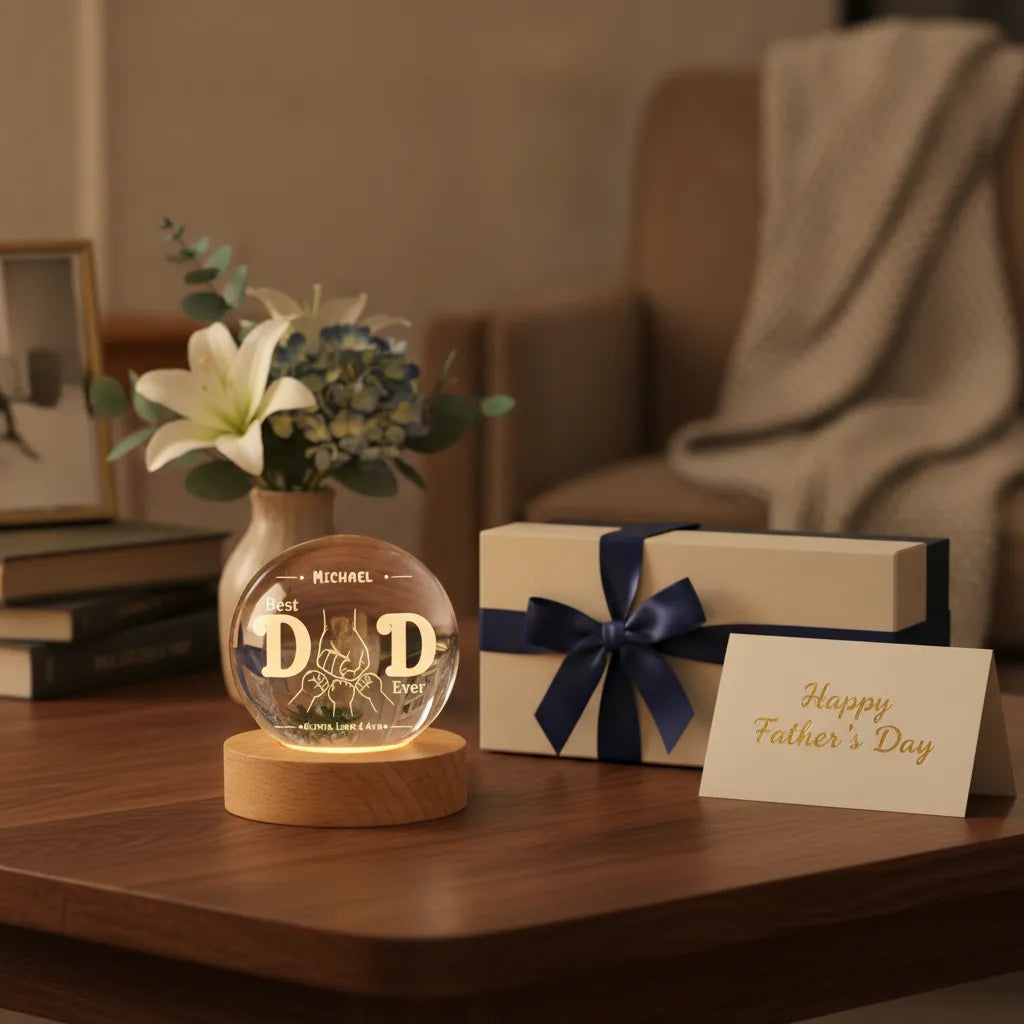 Personalized Crystal Globe Night Light for Dad | Best Dad Ever Gift from Kids